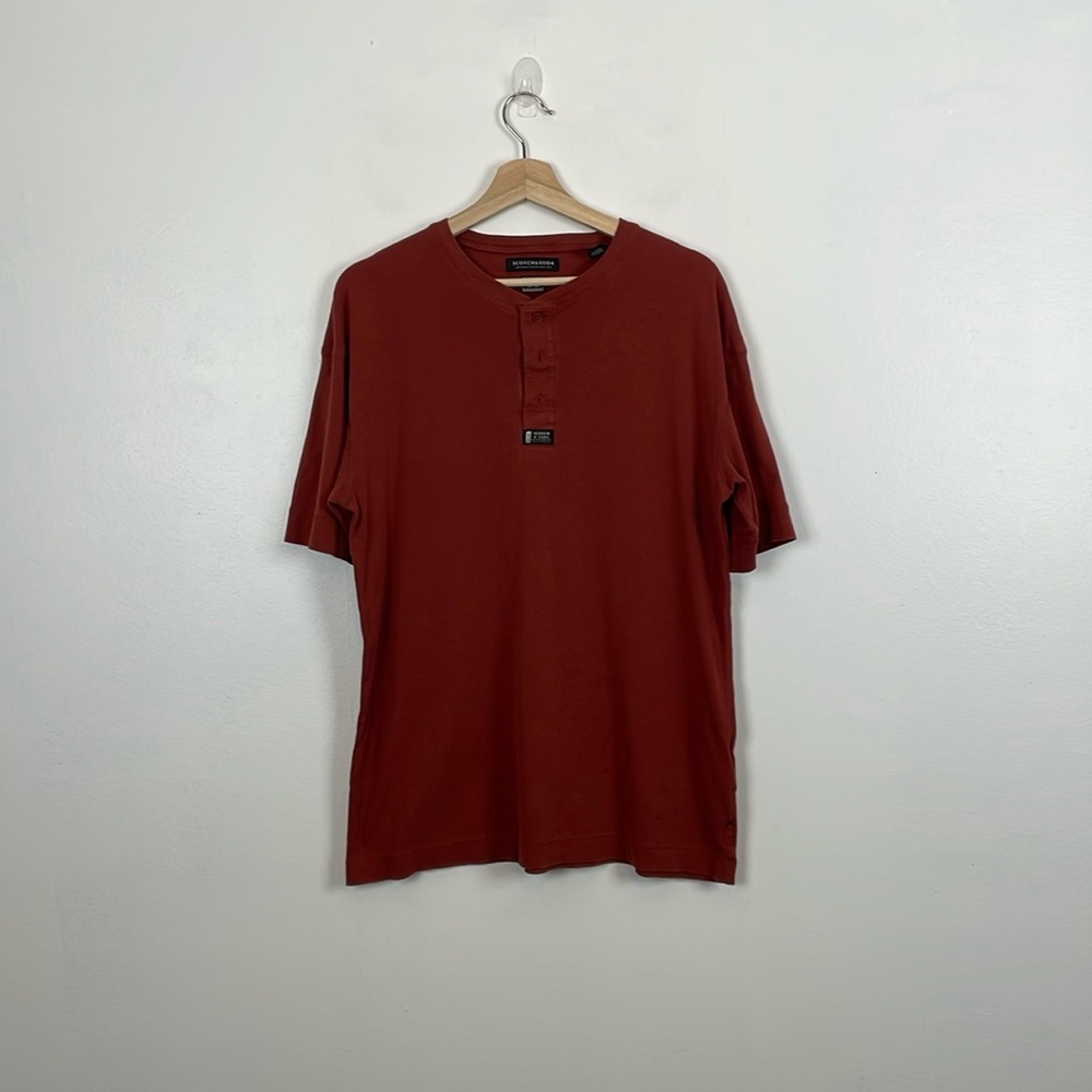 Scotch & Soda Mens M Short Sleeve 1/2 Button Down Pullover Stretch Tee Shirt
